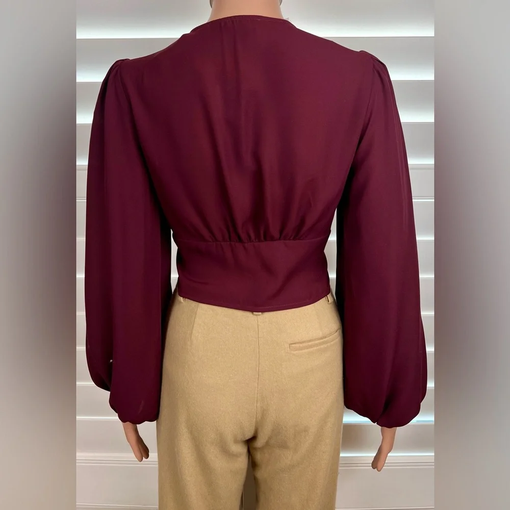 NWT~Burundy Balloon Sleeve Blouse Sz S, by Shinestar - Picture 4 of 9